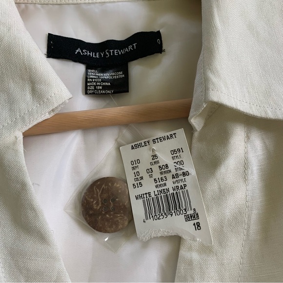 Ashley Stewart White/ Creme Linen Blend Pointed Collar Midi Wrap Dress! Size:18 - Picture 7 of 7